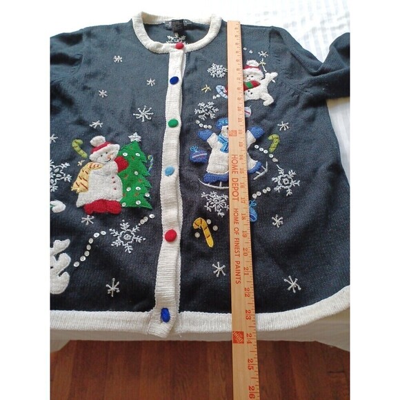 Holiday cardigan womens M Ugly Christmas novelty sweater snowmen winter classic - Picture 12 of 13